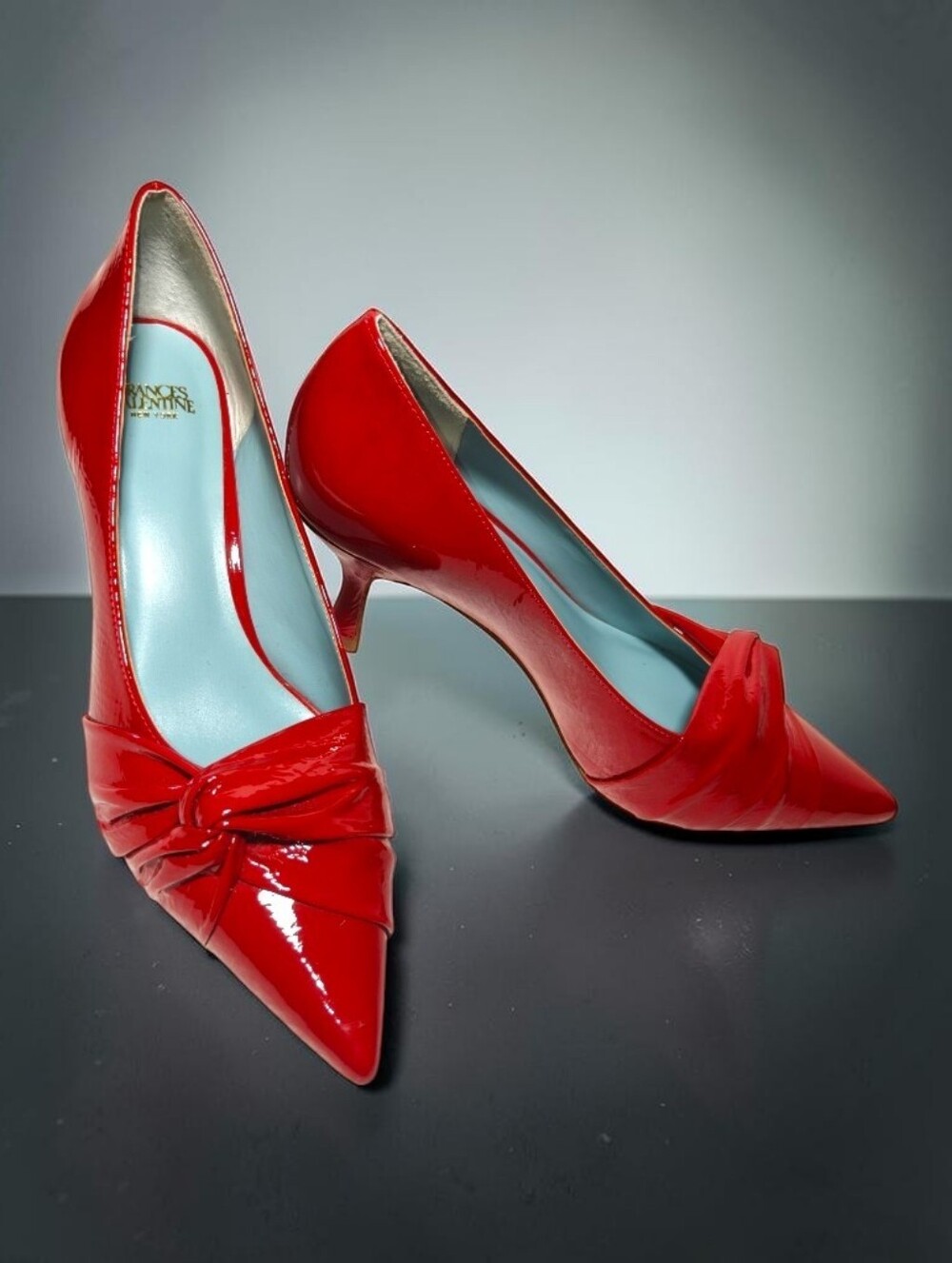 Women's FRANCES VALENTINE Patent Leather Pointed-Toe Knot Kitten Heel Pumps - Picture 9 of 15